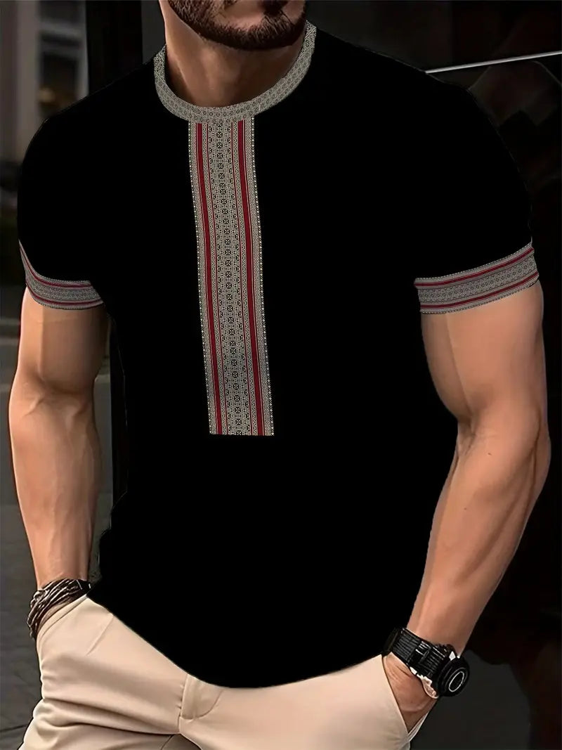 MEN'S STYLISH GEOMETRIC DESIGN POLYESER BLEND HALF SLEEVE T-SHIRT