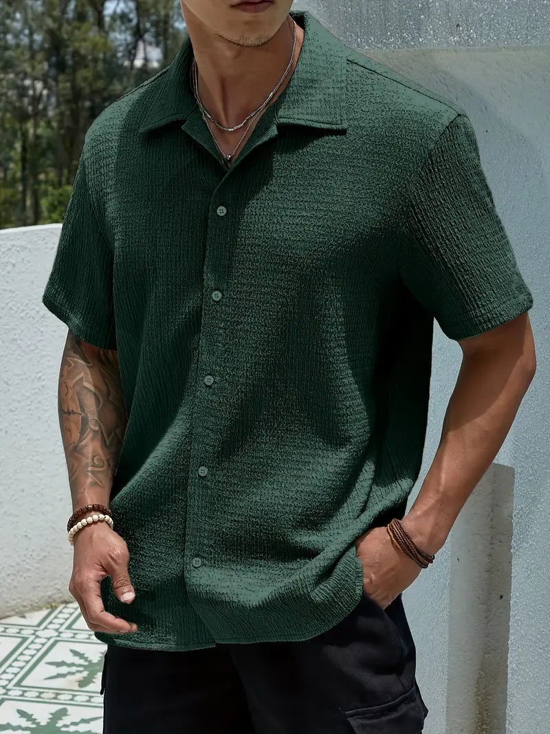 VERSATILE MEN'S LAPEL COLLAR CASUAL SHORT SLEEVE SHIRT