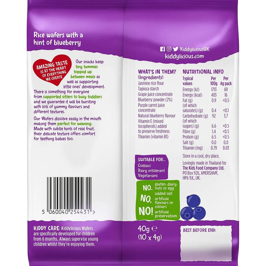 KIDDYLICIOUS BLUEBERRY RICE WAFERS 40GM/ 10PACKS