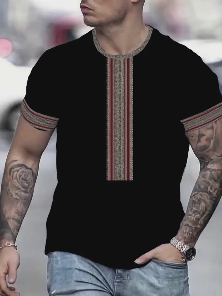 MEN'S STYLISH GEOMETRIC DESIGN POLYESER BLEND HALF SLEEVE T-SHIRT