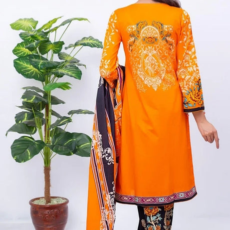 WOMEN TRADINTIONAL THREE PIECE SUIT FOR ANY OCCESSION BLACK ORANGE FLORAL PRINTED