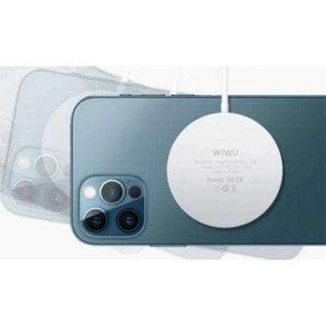 محول WIWU MAGSAFE اللاسلكي العالمي QI المغناطيسي الأبيض بقوة 15 وات